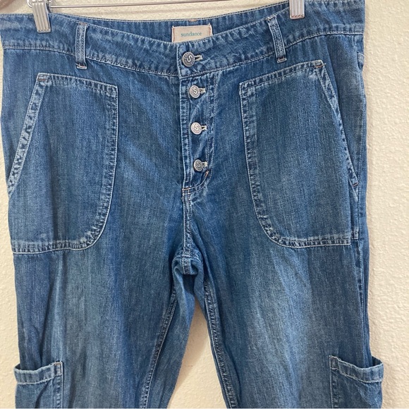 Sundance Jolienne Women’s Demin Joggers Cargo Button Blue Cotton Relaxed Sz 12 - Picture 5 of 16